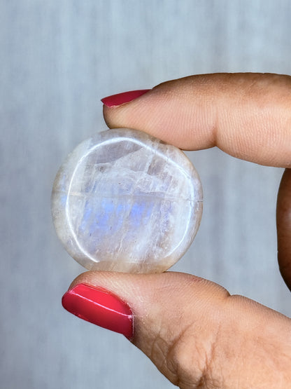 Tanzania Moonstone Flatstone – Handpicked Polished Feldspar Palm Stone | Soft Flash & Intuitive Energy Crystal - Auralis Crystals