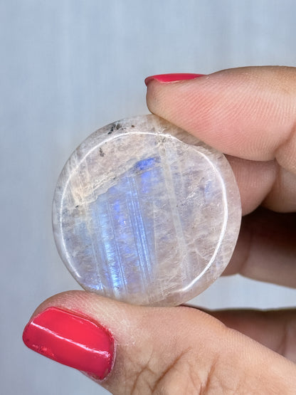Tanzania Moonstone Flatstone – Handpicked Polished Feldspar Palm Stone | Soft Flash & Intuitive Energy Crystal - Auralis Crystals