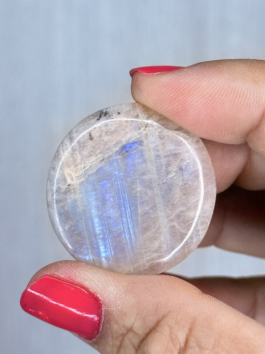 Tanzania Moonstone Flatstone – Handpicked Polished Feldspar Palm Stone | Soft Flash & Intuitive Energy Crystal