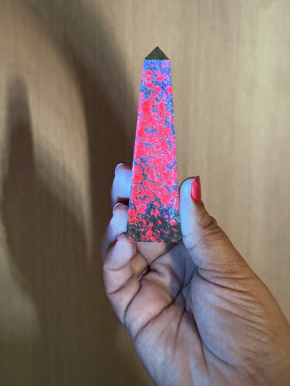 Ruby in Fuchsite Obelisk – UV Reactive Crystal Tower | Handpicked Natural Corundum in Green Fuchsite