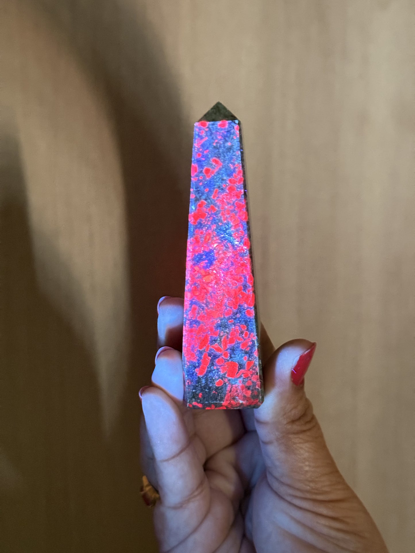 Ruby in Fuchsite Obelisk – UV Reactive Crystal Tower | Handpicked Natural Corundum in Green Fuchsite