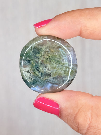 Moss Agate Flatstone – Forest Energy Palm Stone | Handpicked Earth Harmony Crystal