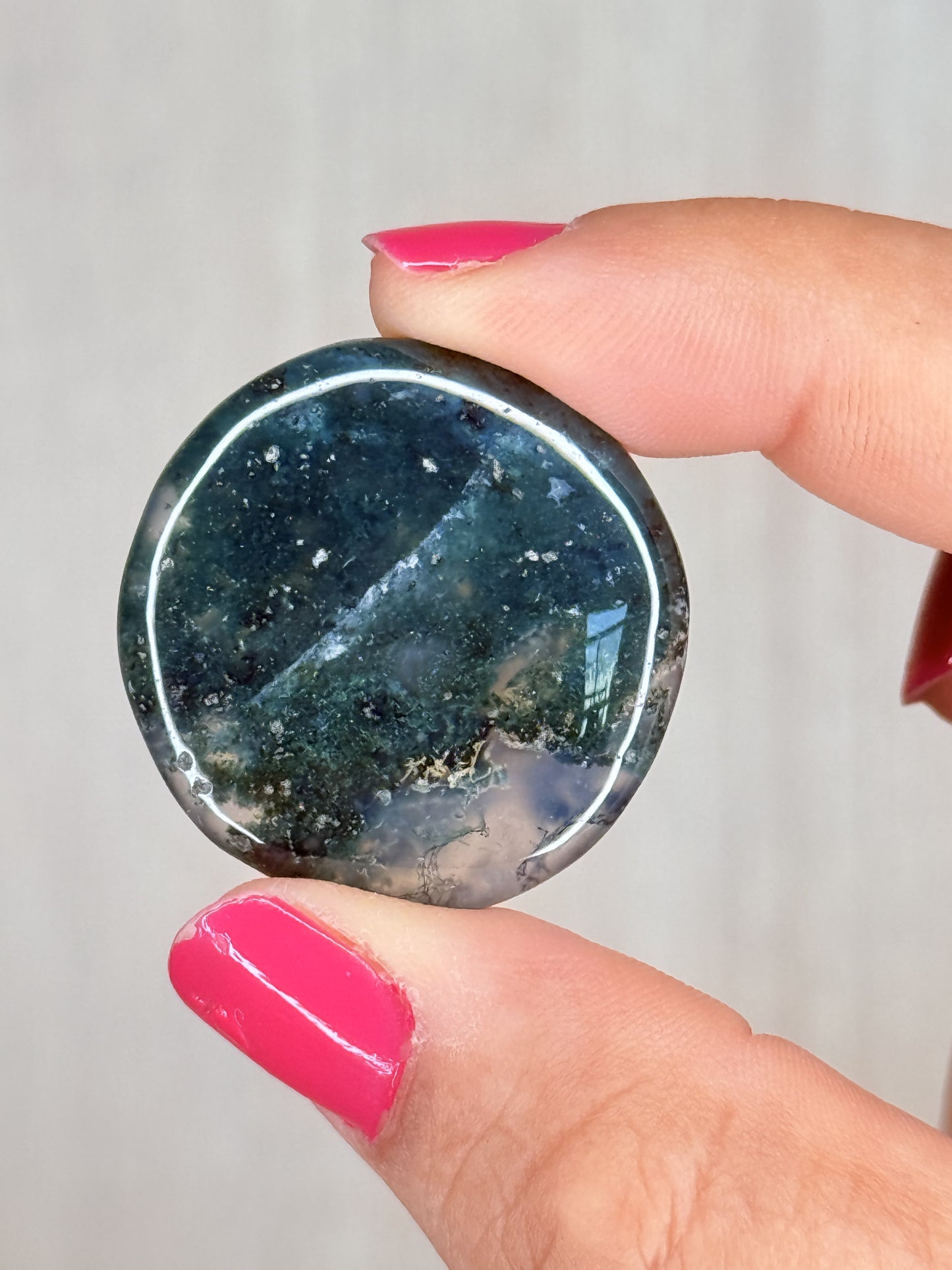 Moss Agate Flatstone – Forest Energy Palm Stone | Handpicked Earth Harmony Crystal