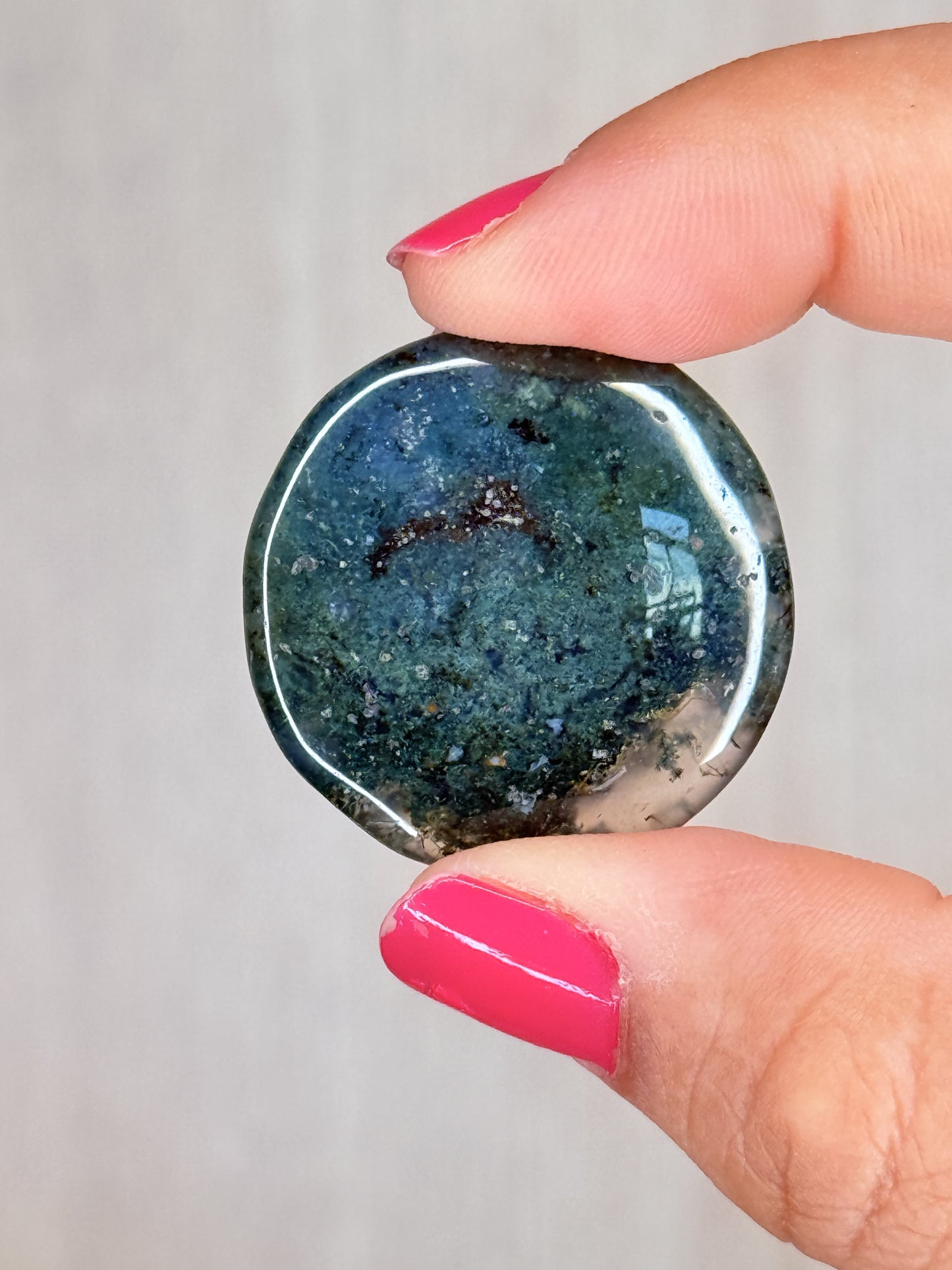Moss Agate Flatstone – Forest Energy Palm Stone | Handpicked Earth Harmony Crystal