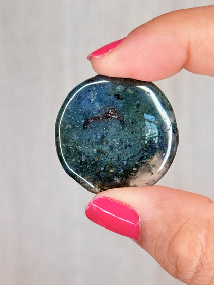 Moss Agate Flatstone – Forest Energy Palm Stone | Handpicked Earth Harmony Crystal