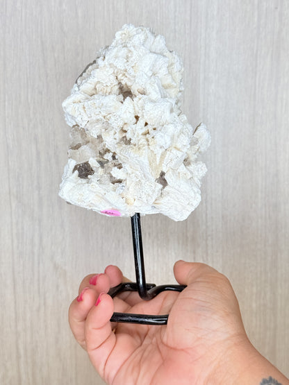 🤍 Albite & Smoky Quartz on Stand - A Study in Light and Structure