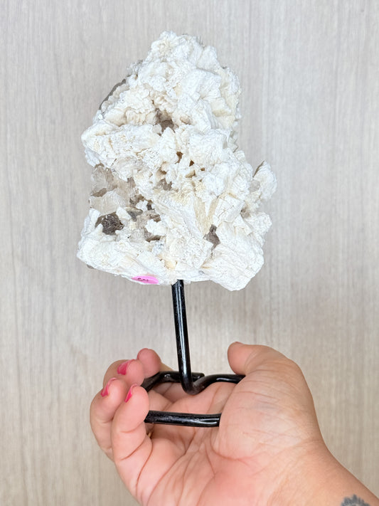 🤍 Albite & Smoky Quartz on Stand - A Study in Light and Structure