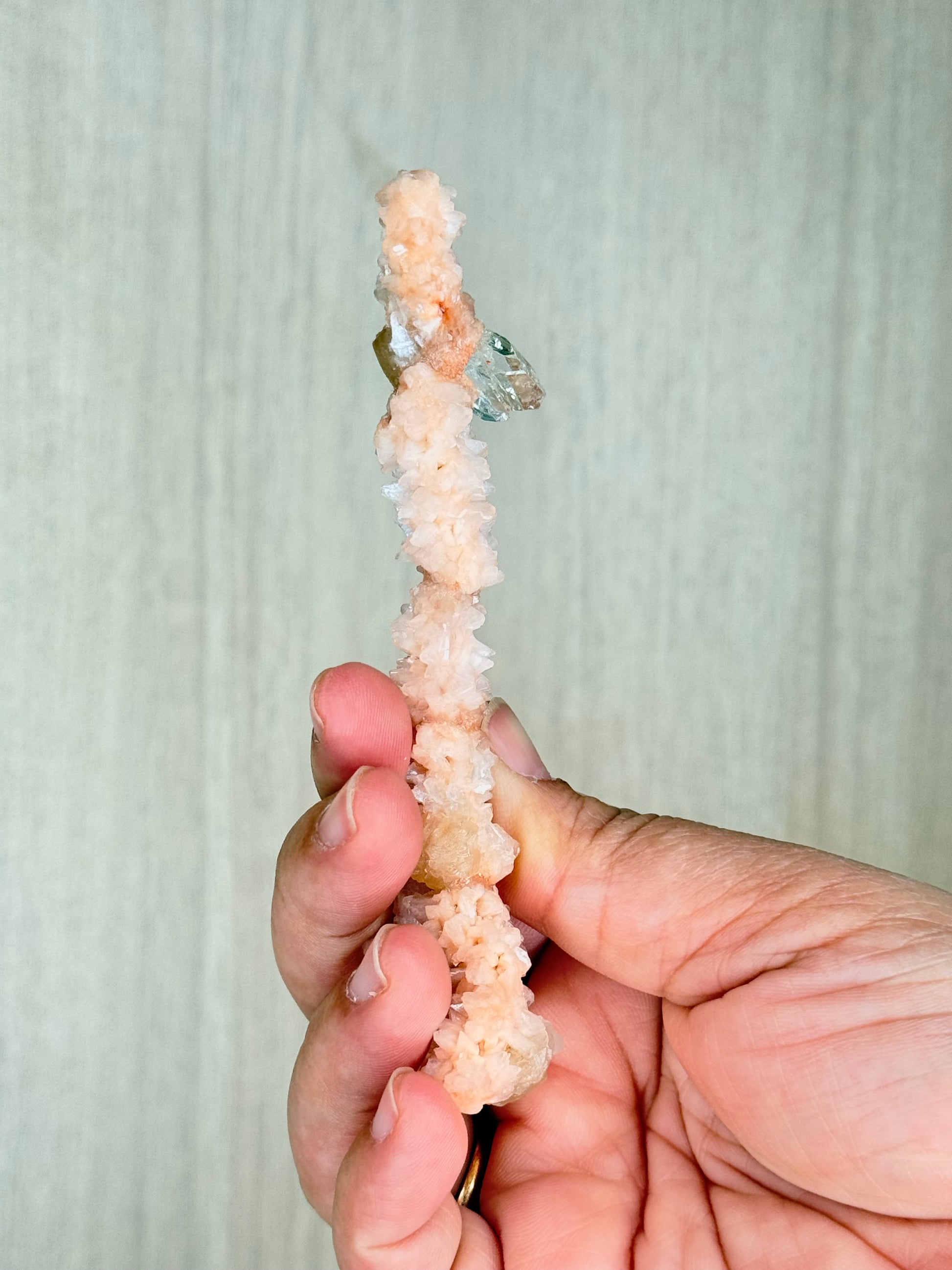 🍑Peach Heulandite Stalactites with Green Apophyllite – Rare Zeolite Specimen from Maharashtra, India - Auralis Crystals