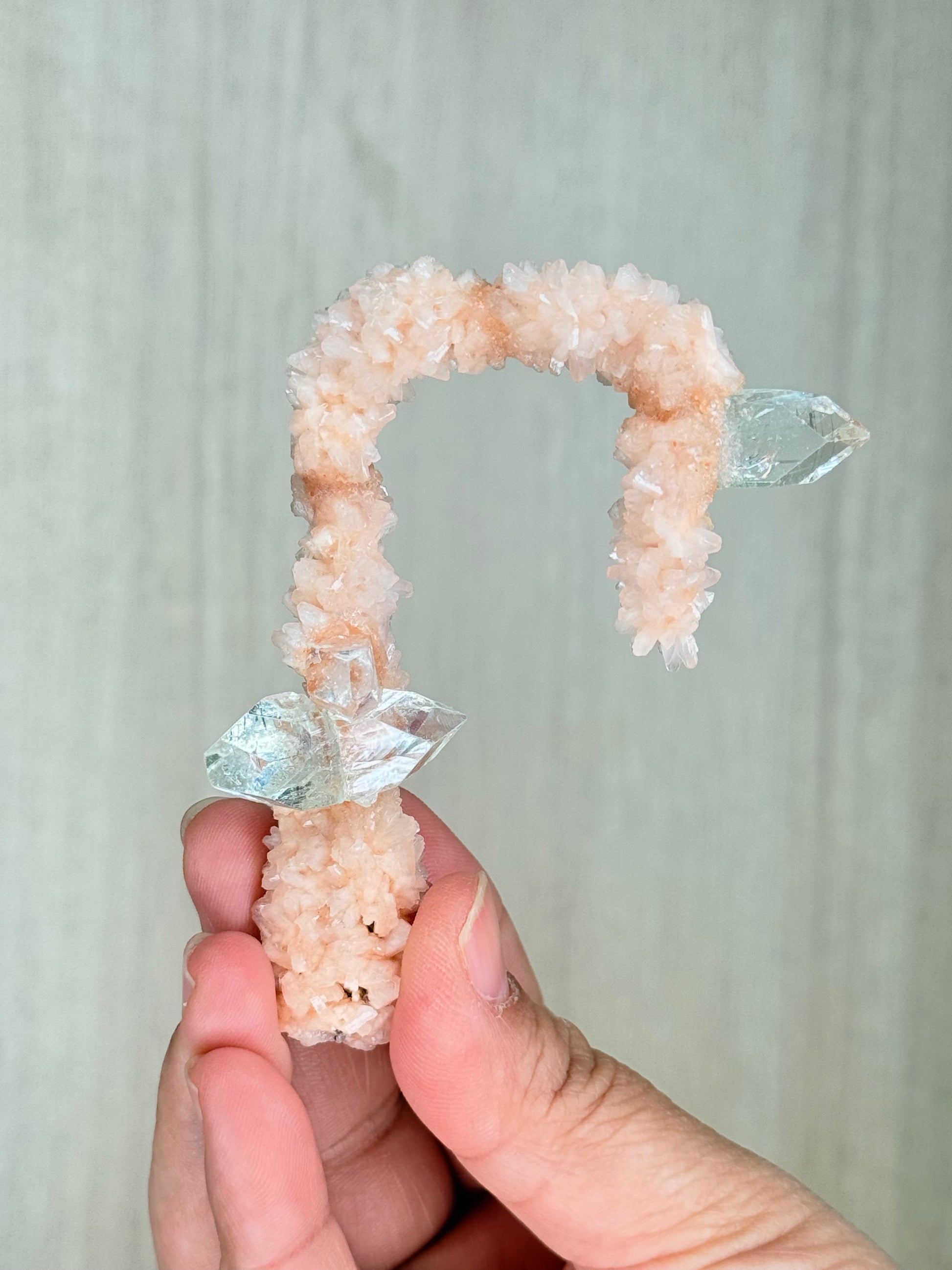 🍑Peach Heulandite Stalactites with Green Apophyllite – Rare Zeolite Specimen from Maharashtra, India - Auralis Crystals