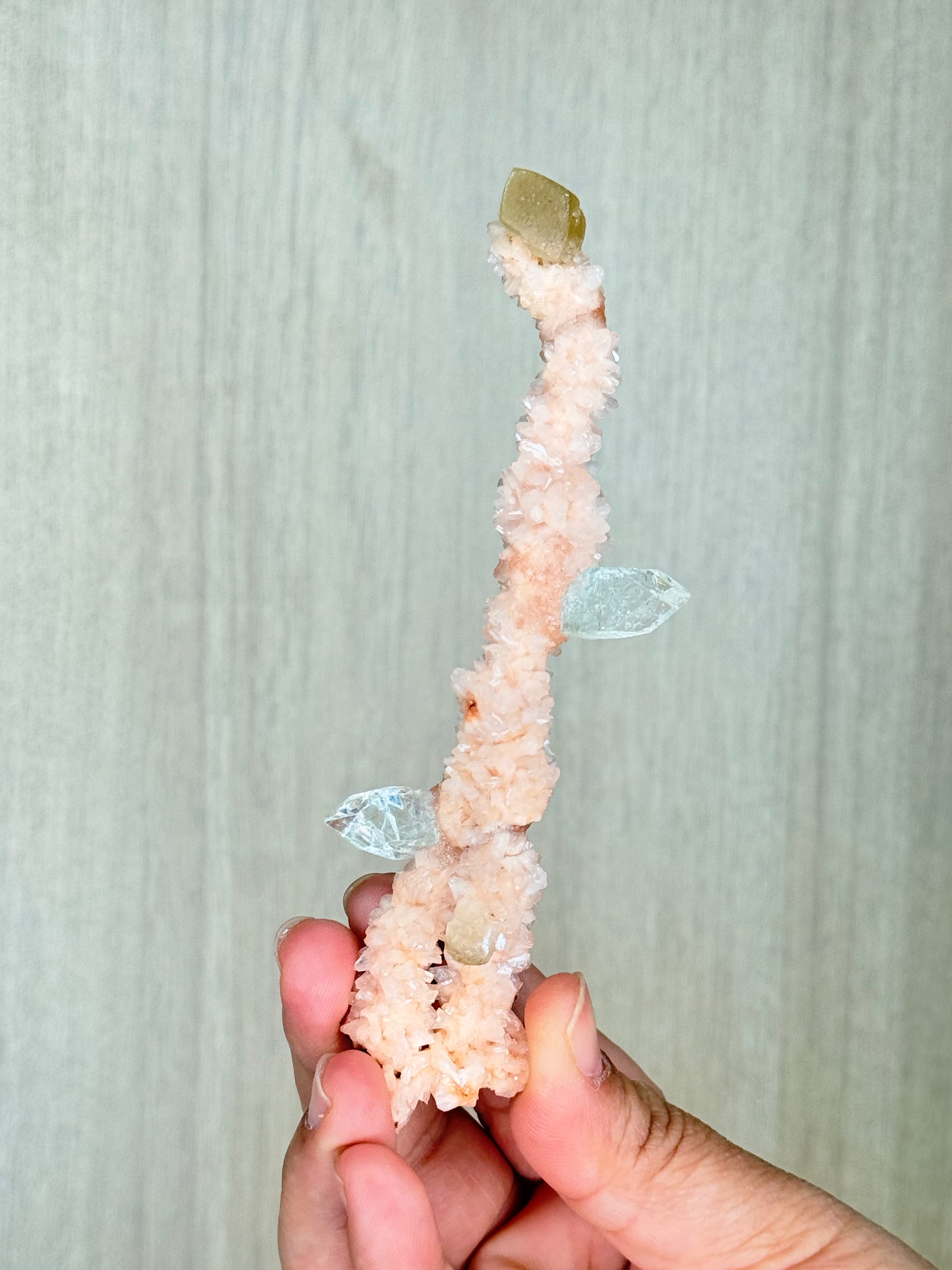 🍑Peach Heulandite Stalactites with Green Apophyllite – Rare Zeolite Specimen from Maharashtra, India - Auralis Crystals