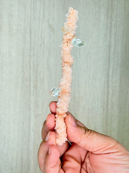 🍑Peach Heulandite Stalactites with Green Apophyllite – Rare Zeolite Specimen from Maharashtra, India