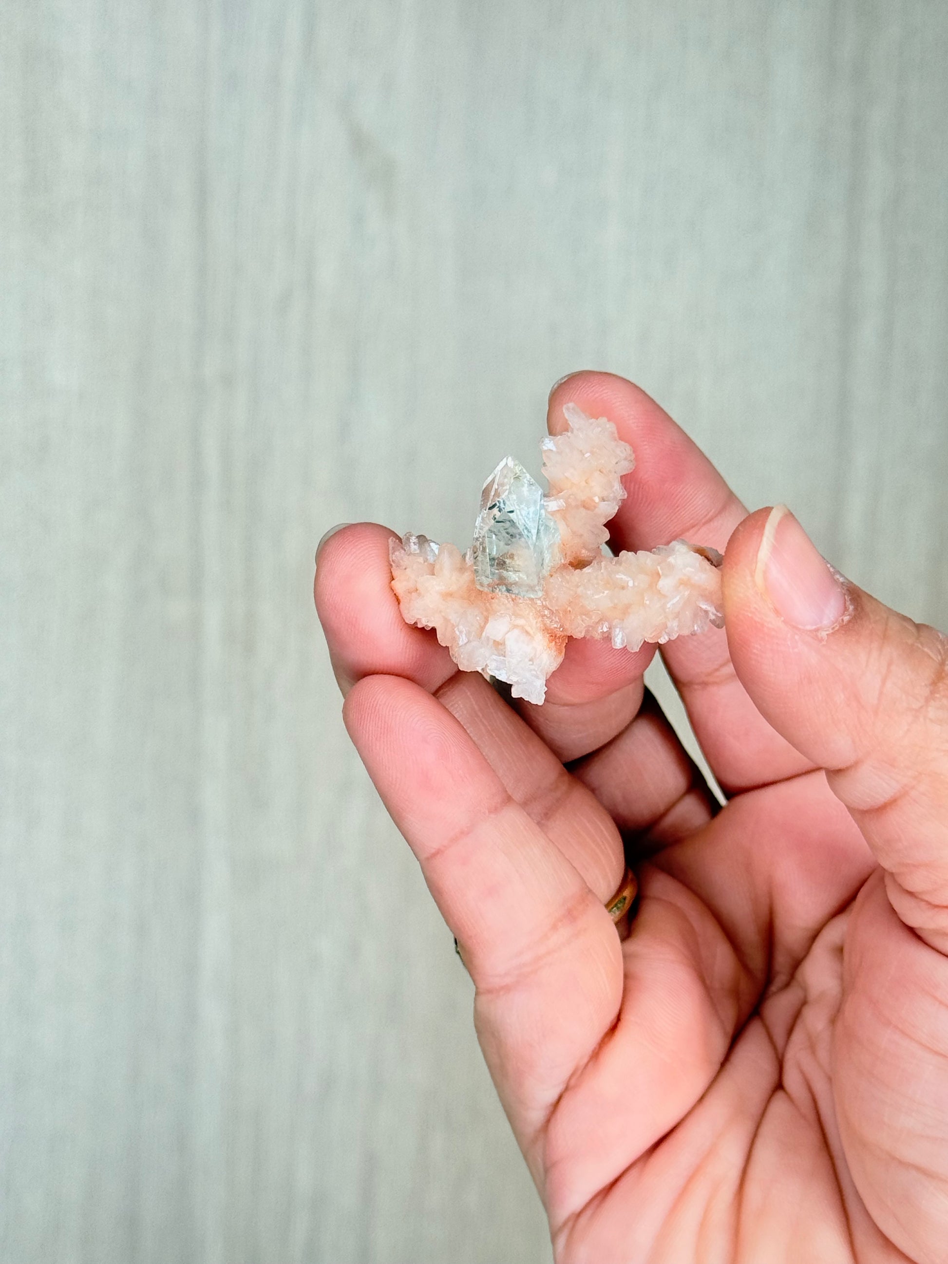 🍑Peach Heulandite Stalactites with Green Apophyllite – Rare Zeolite Specimen from Maharashtra, India - Auralis Crystals