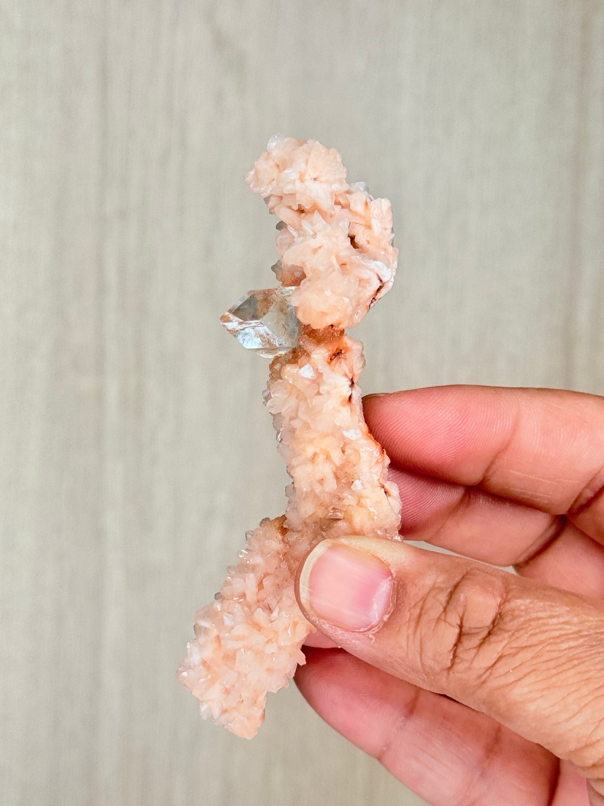 🍑Peach Heulandite Stalactites with Green Apophyllite – Rare Zeolite Specimen from Maharashtra, India - Auralis Crystals