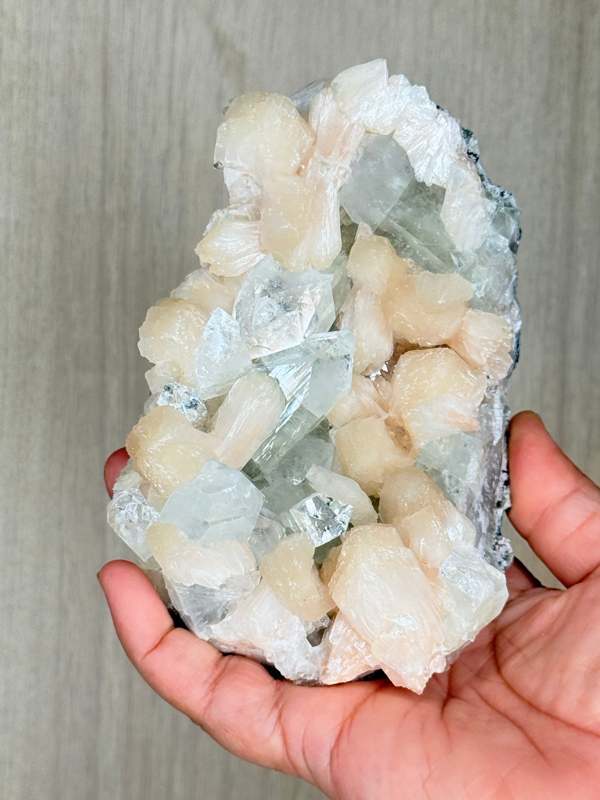 Apophyllite with Stilbite Crystal Specimen – Maharashtra, India | Luminous Zeolite Mineral Cluster - Auralis Crystals