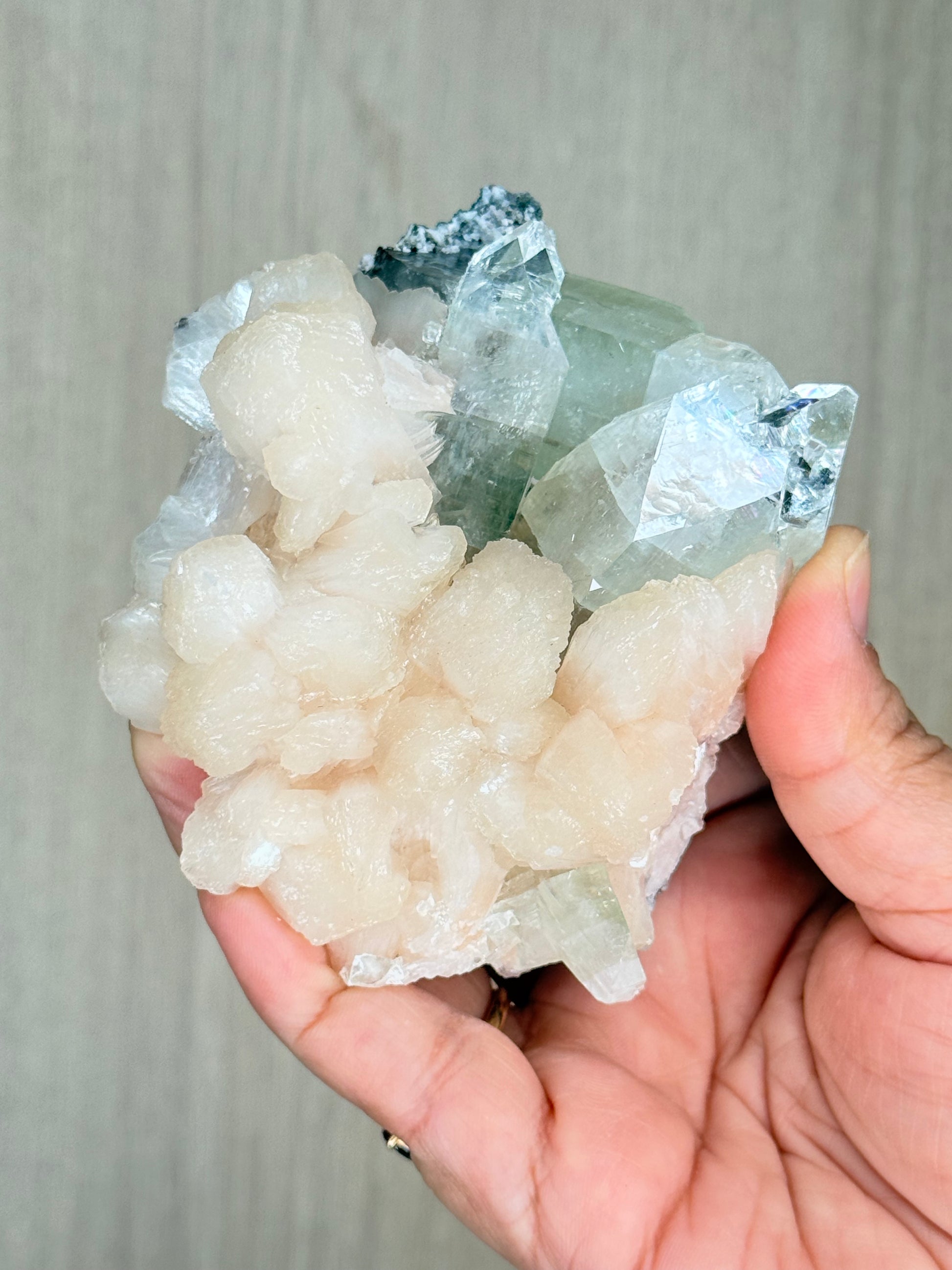 Apophyllite with Stilbite Crystal Specimen – Maharashtra, India | Luminous Zeolite Mineral Cluster - Auralis Crystals