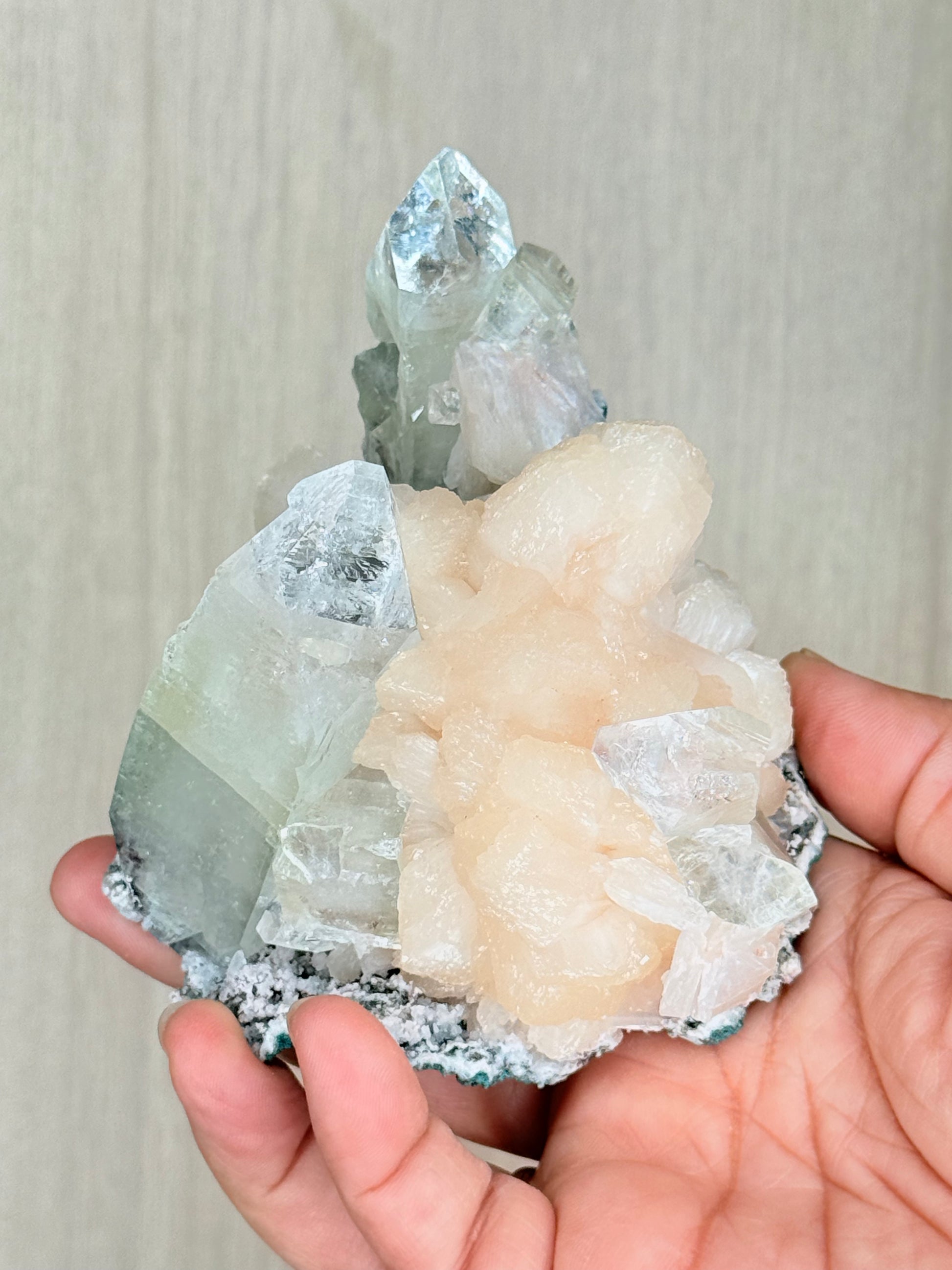 Apophyllite with Stilbite Crystal Specimen – Maharashtra, India | Luminous Zeolite Mineral Cluster - Auralis Crystals