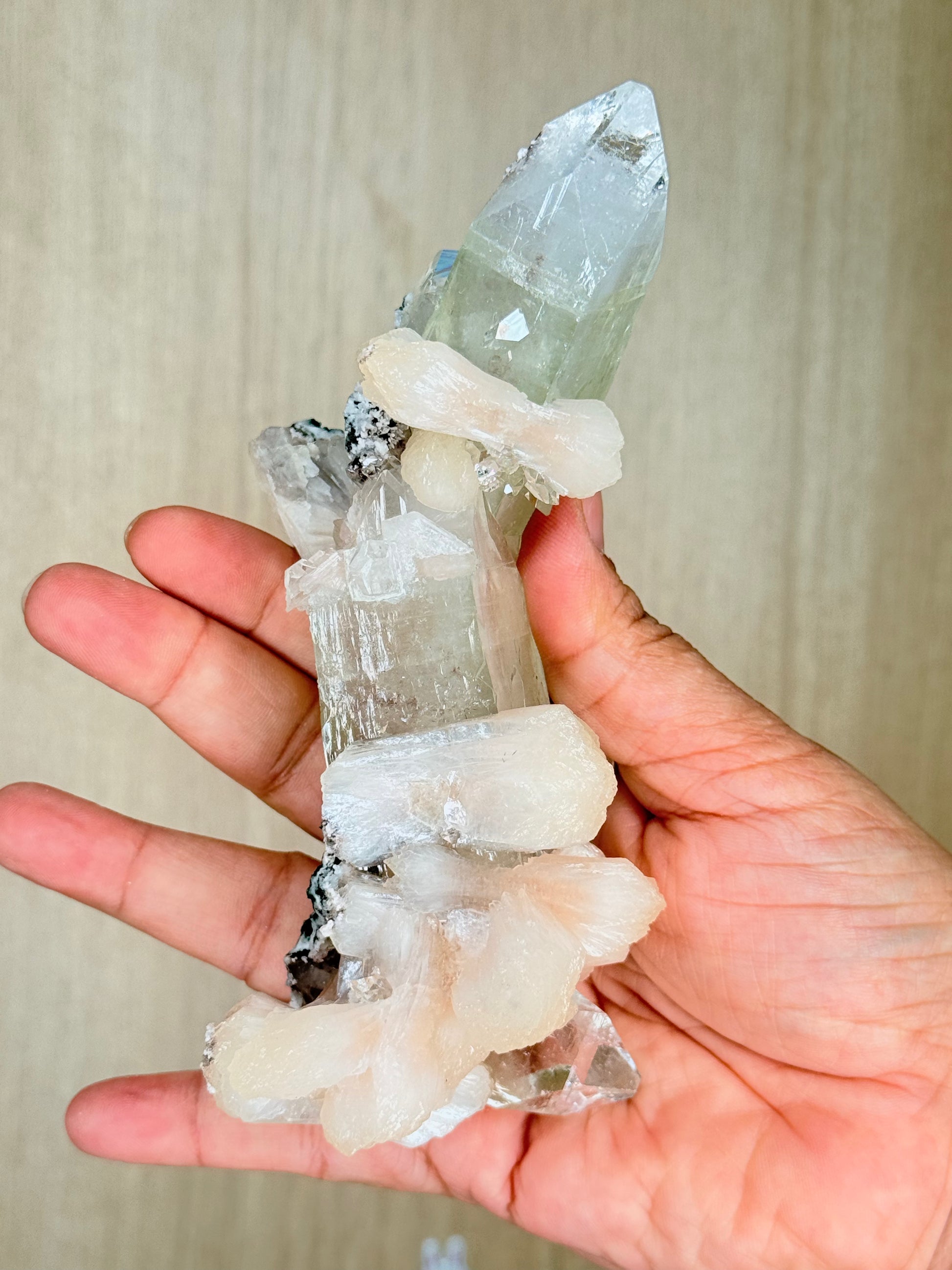 Apophyllite with Stilbite Crystal Specimen – Maharashtra, India | Luminous Zeolite Mineral Cluster - Auralis Crystals