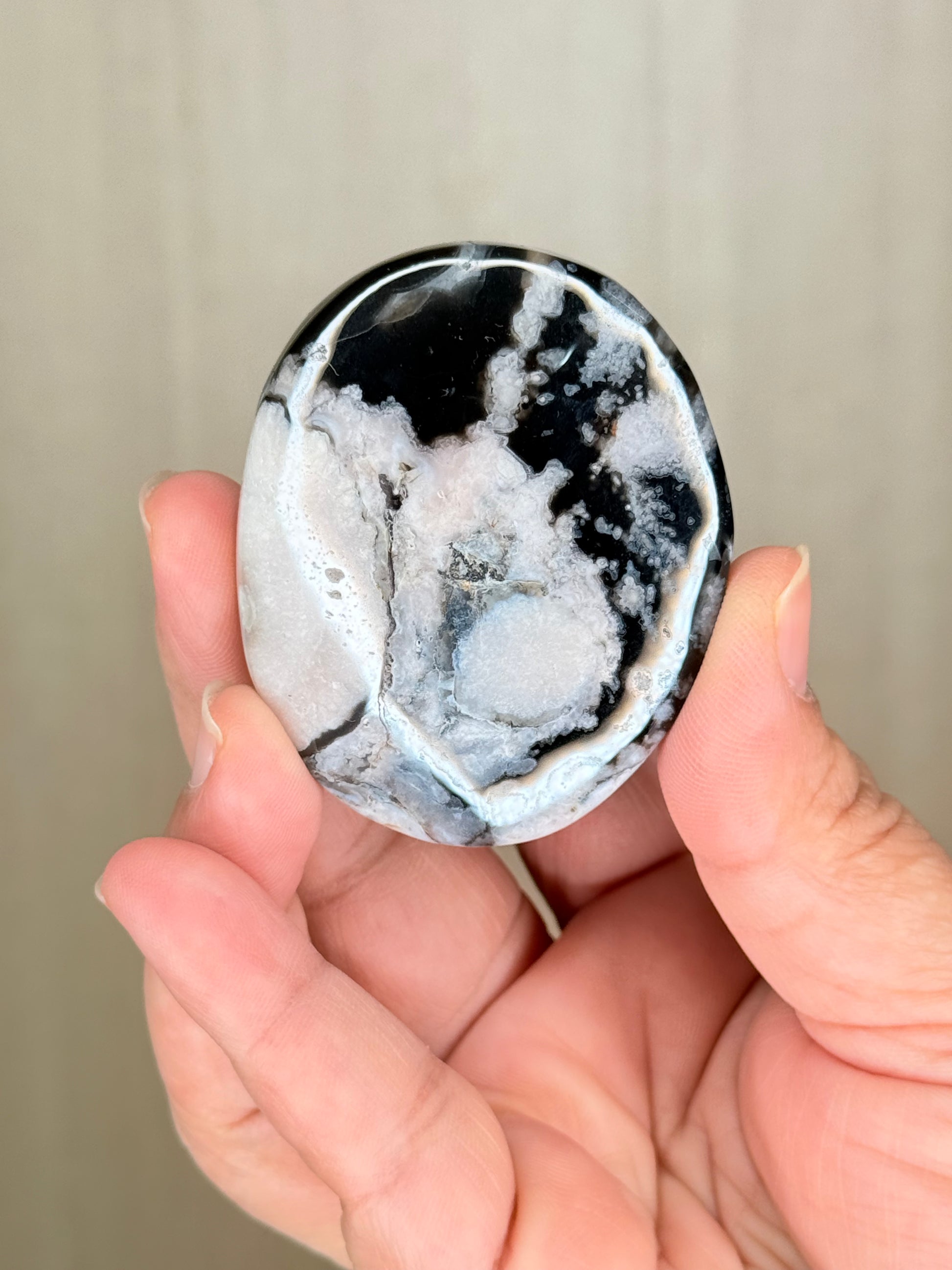 Black Flower Agate Palmstones – Mystical Crystal for Growth & Inner Strength - Auralis Crystals