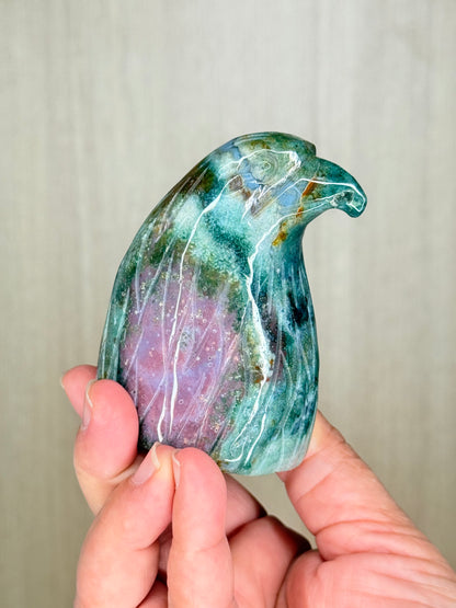 Ocean Jasper Eagle Head Carving – Symbolic Crystal for Insight & Protection - Auralis Crystals