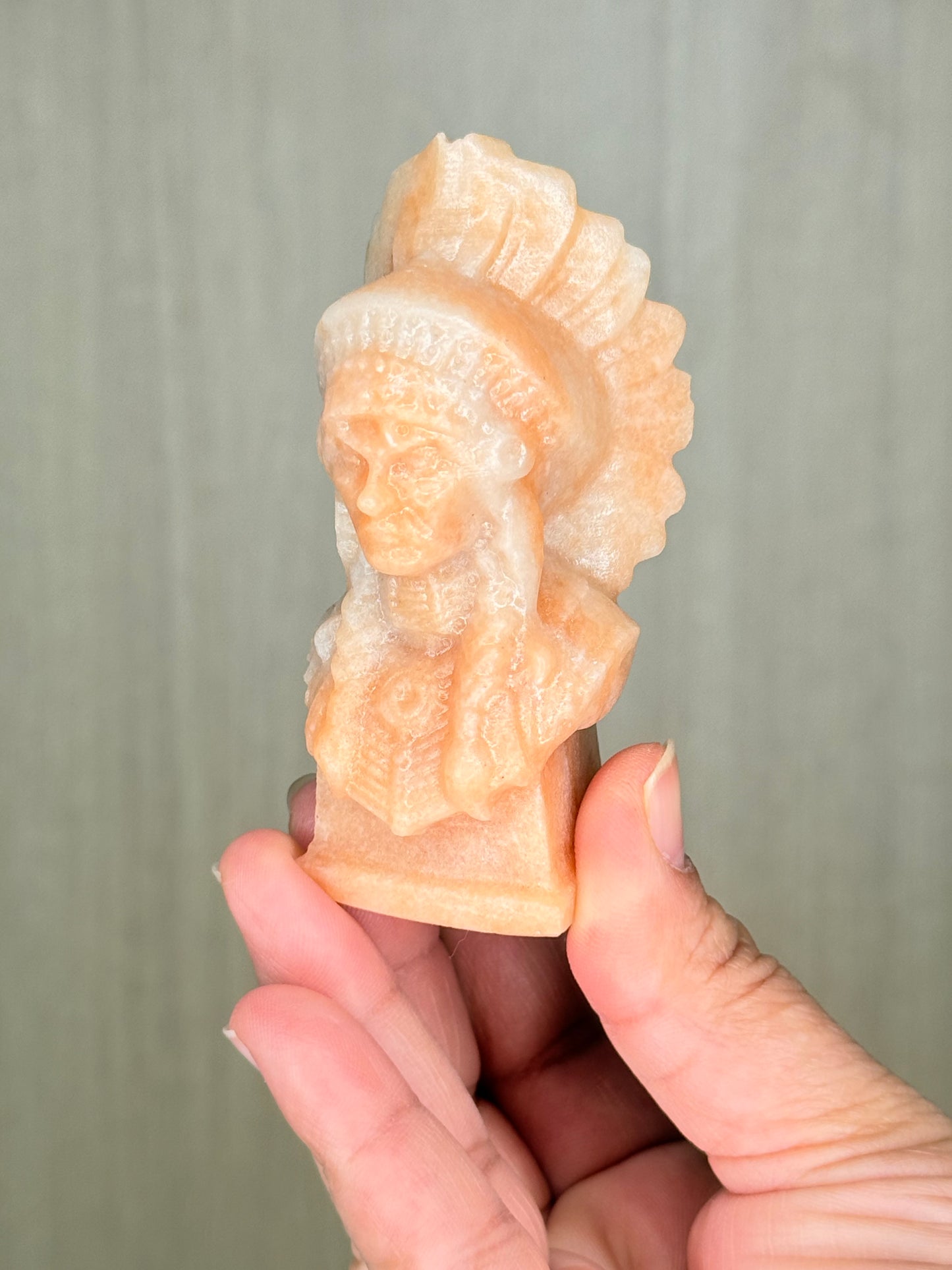 Native Indian Carving – Orange Calcite & Pink Opal Crystal for Harmony & Joy - Auralis Crystals