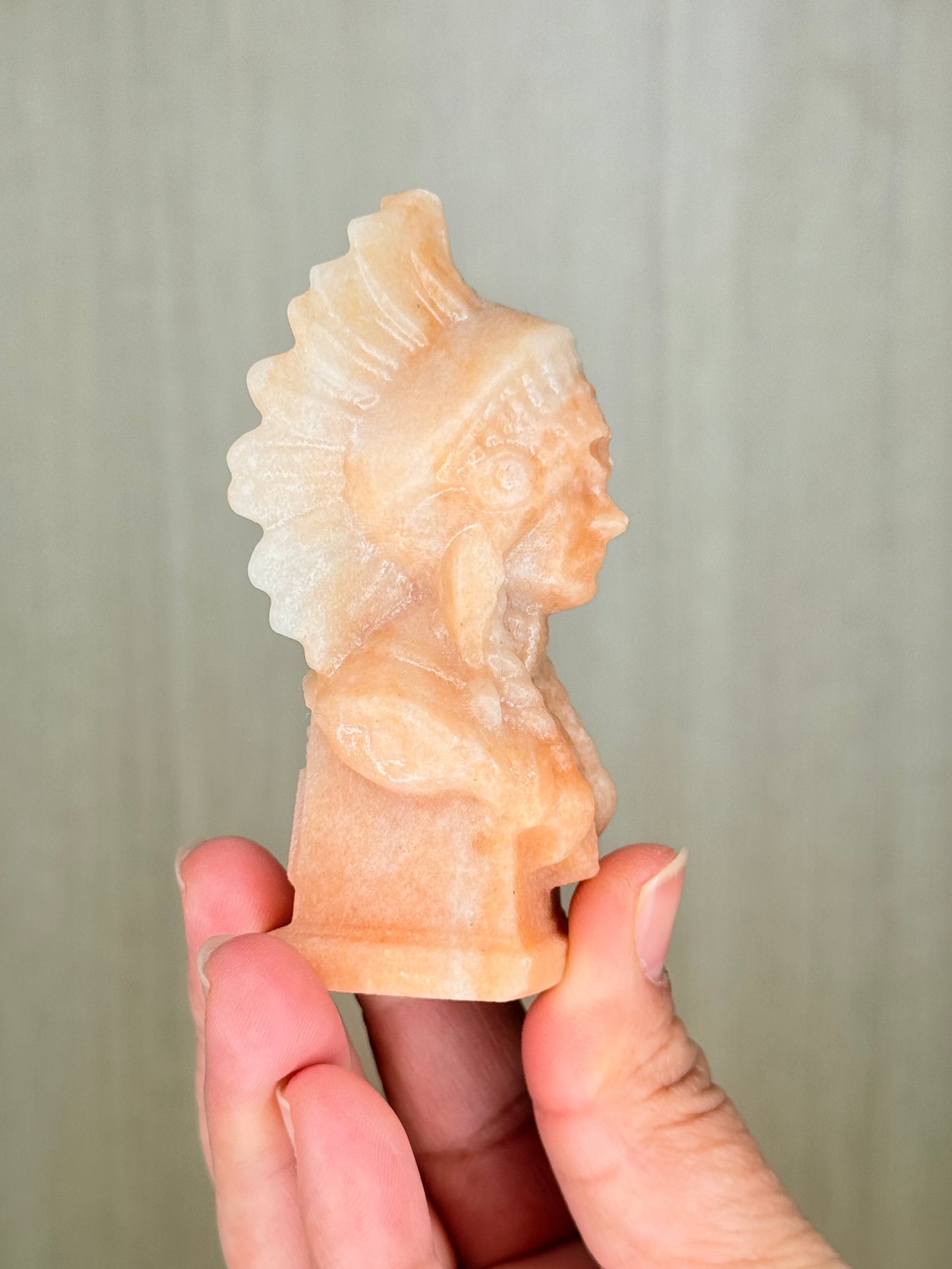 Native Indian Carving – Orange Calcite & Pink Opal Crystal for Harmony & Joy - Auralis Crystals