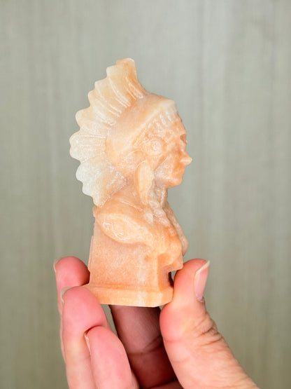 Native Indian Carving – Orange Calcite & Pink Opal Crystal for Harmony & Joy - Auralis Crystals