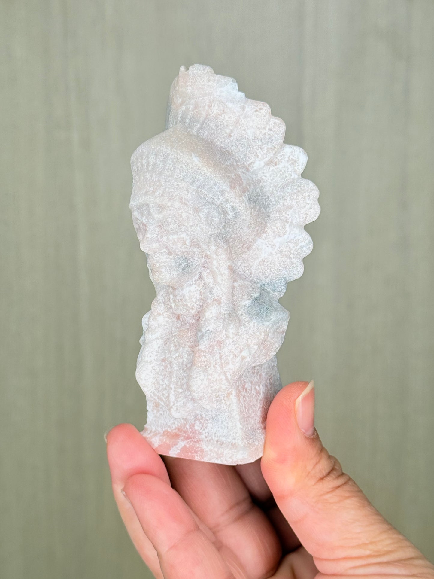 Native Indian Carving – Orange Calcite & Pink Opal Crystal for Harmony & Joy - Auralis Crystals