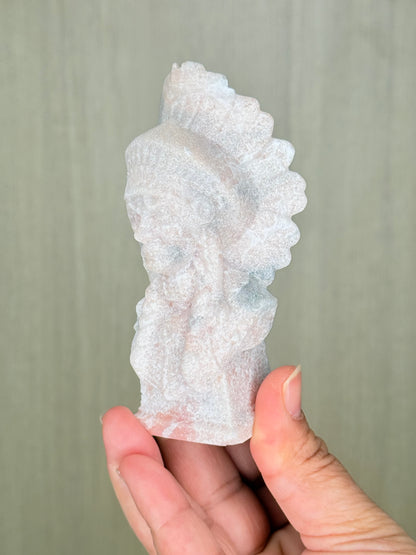 Native Indian Carving – Orange Calcite & Pink Opal Crystal for Harmony & Joy - Auralis Crystals