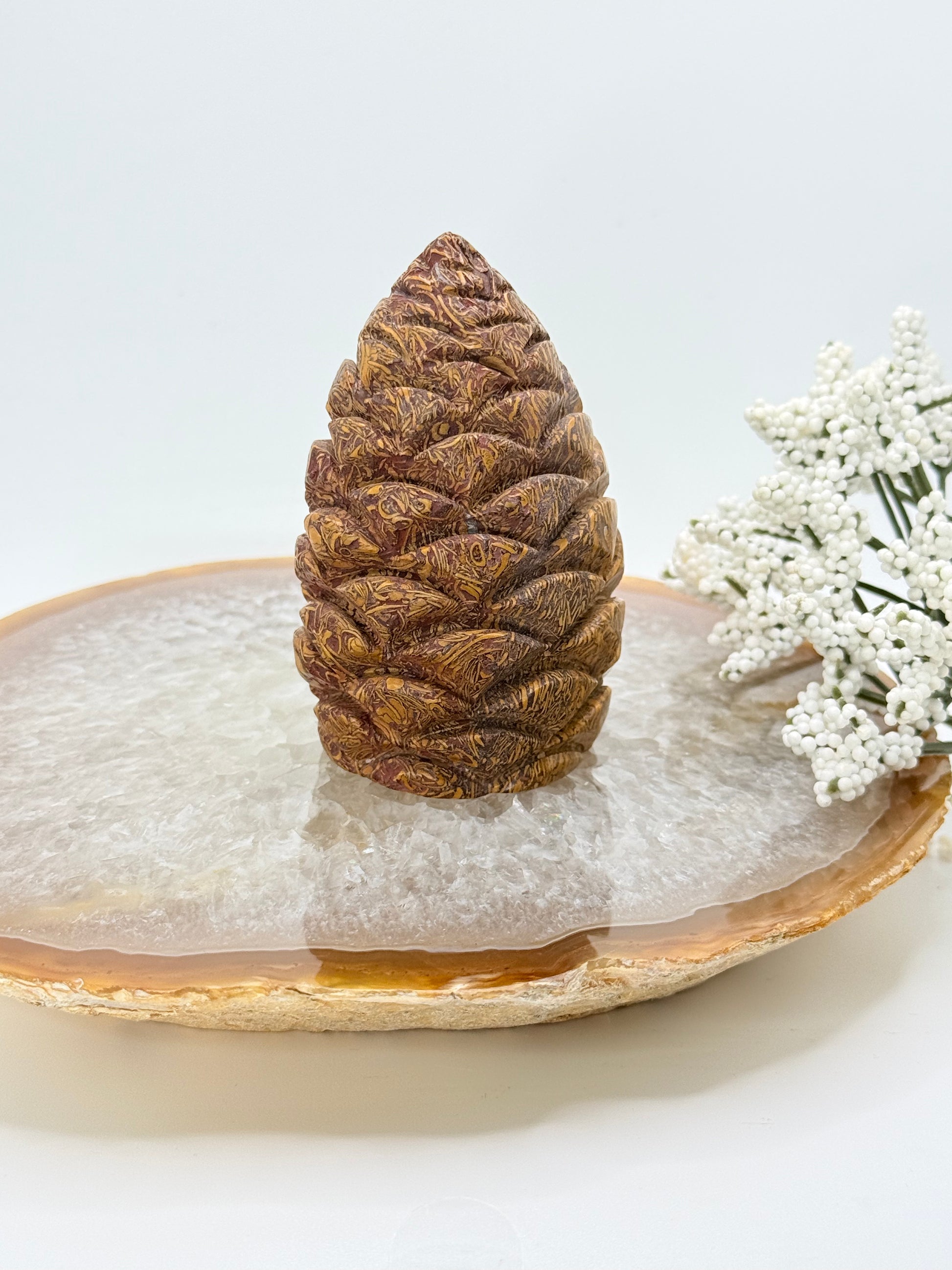Calligraphy Jasper Pine Cone Carving – Symbolic Crystal for Growth & Grounded Wisdom - Auralis Crystals