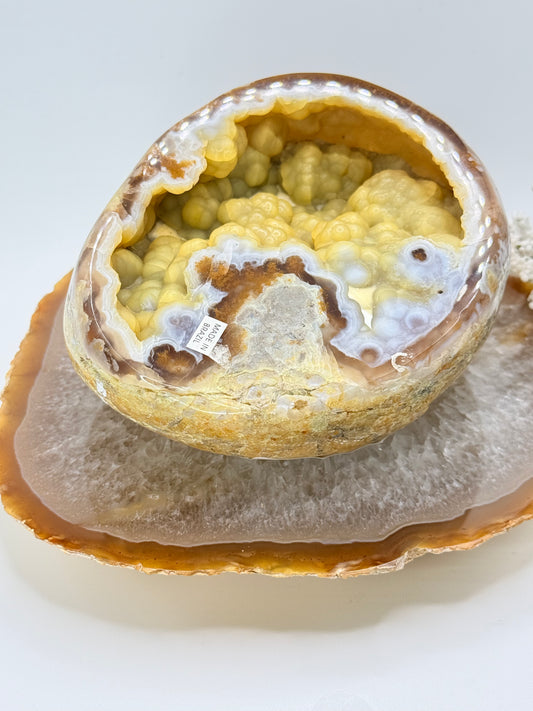 Rare Yellow Grape Agate Geode from Brazil – Unique Botryoidal Crystal