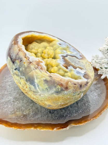 Rare Yellow Grape Agate Geode from Brazil – Unique Botryoidal Crystal - Auralis Crystals