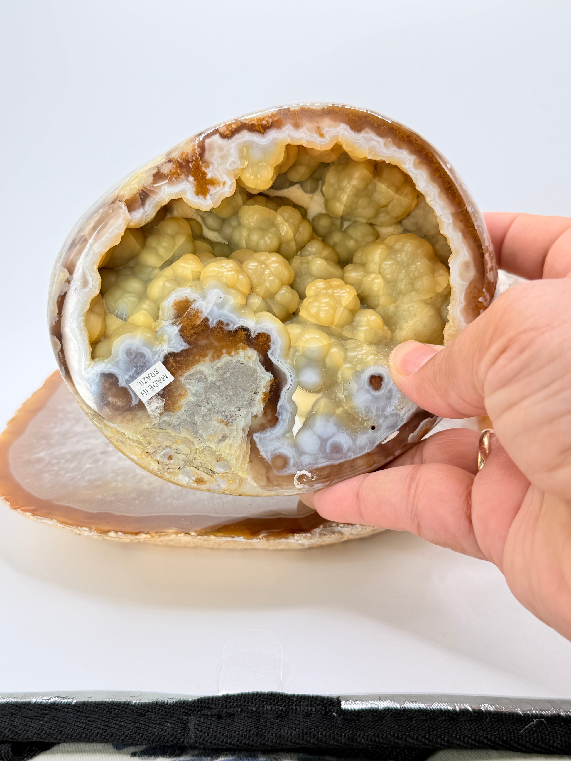 Rare Yellow Grape Agate Geode from Brazil – Unique Botryoidal Crystal - Auralis Crystals