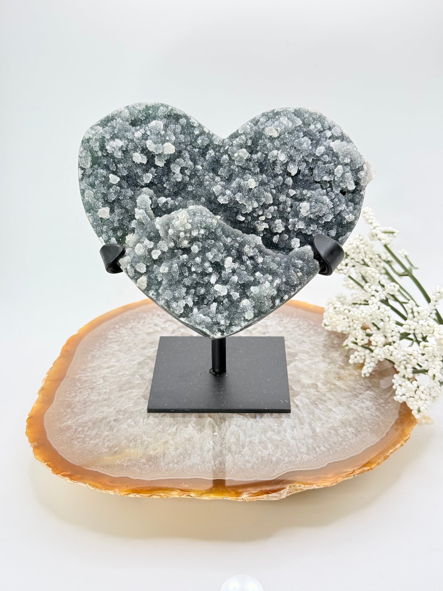Brazilian Amethyst Heart with Black & Green Druzy – Crystal for Calm & Depth