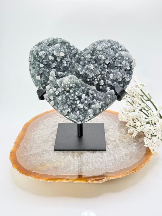 Brazilian Amethyst Heart with Black & Green Druzy – Crystal for Calm & Depth