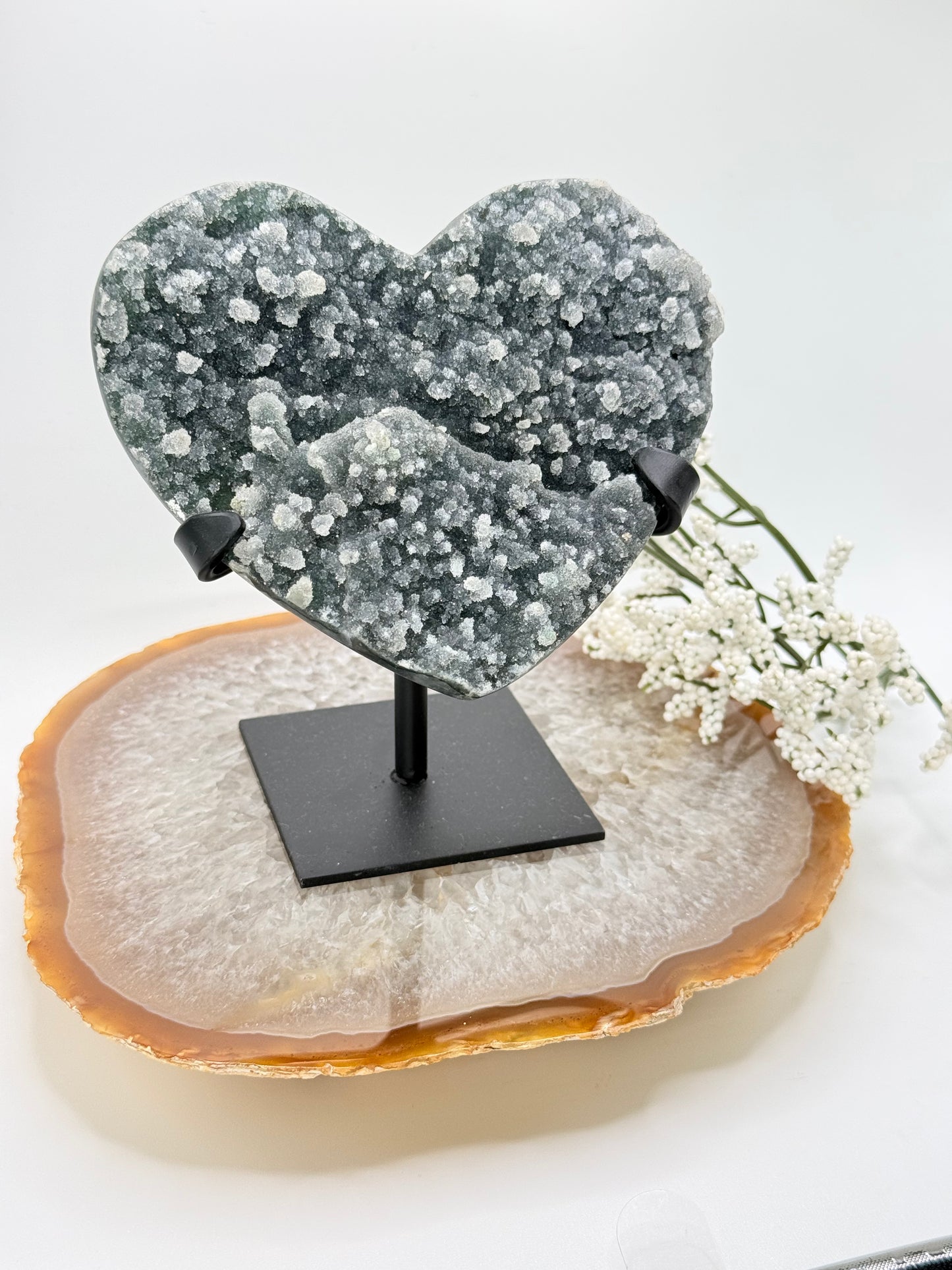 Brazilian Amethyst Heart with Black & Green Druzy – Crystal for Calm & Depth