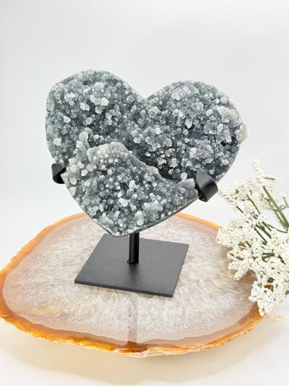 Brazilian Amethyst Heart with Black & Green Druzy – Crystal for Calm & Depth