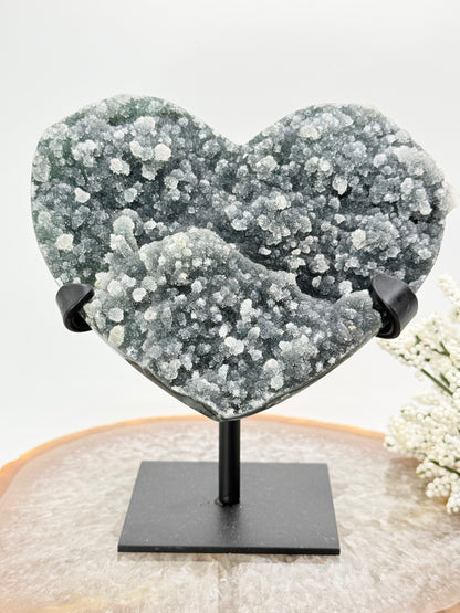 Brazilian Amethyst Heart with Black & Green Druzy – Crystal for Calm & Depth