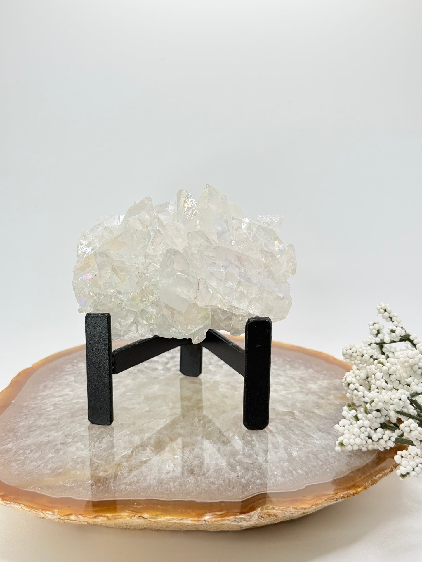 Aura Clear Quartz Cluster – Iridescent Crystal for Light & Energy