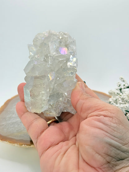 Aura Clear Quartz Cluster – Iridescent Crystal for Light & Energy