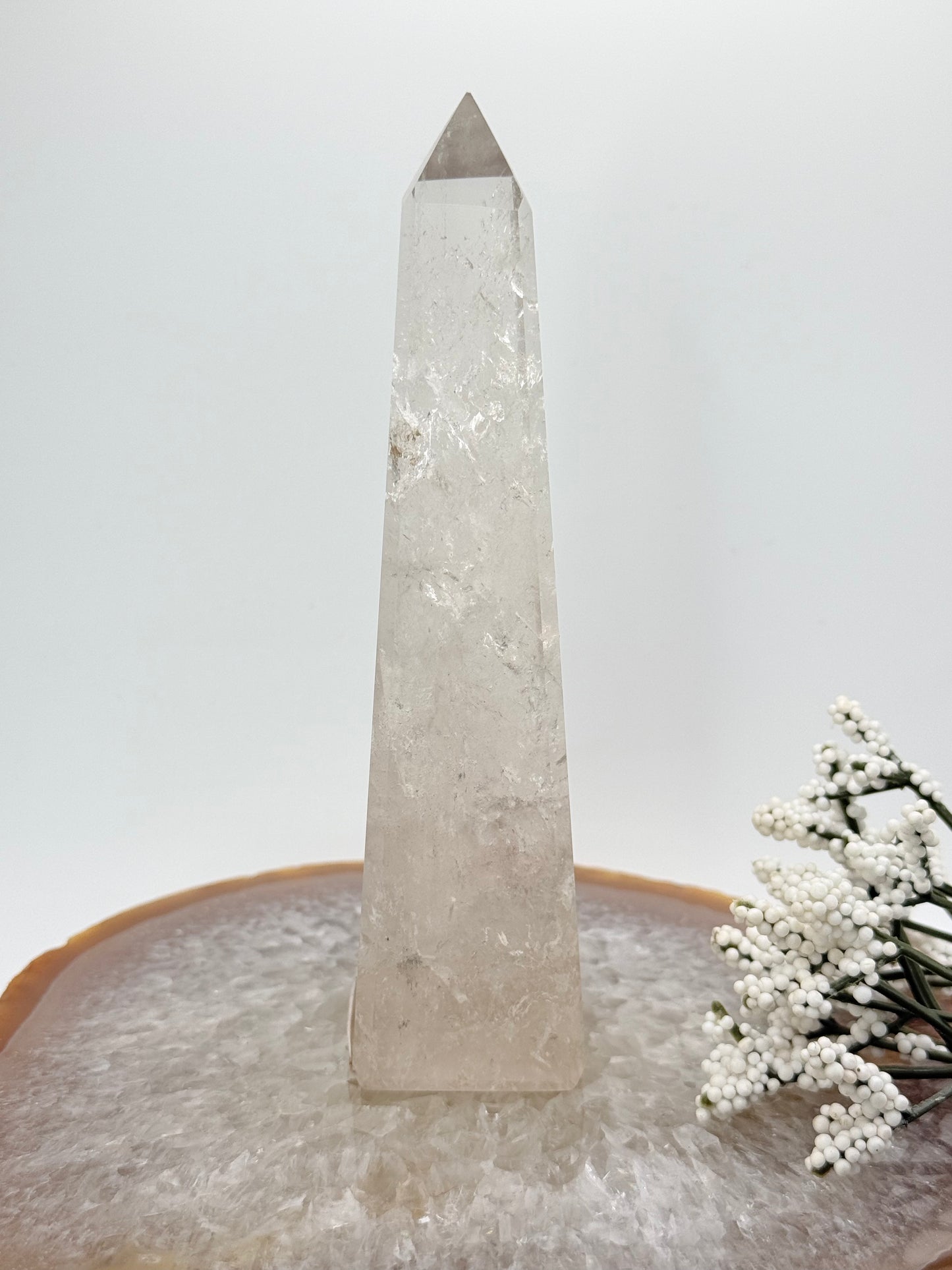 Clear Quartz Obelisk with Light Smoky Quartz – Natural Crystal for Clarity & Grounding - Auralis Crystals