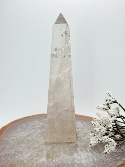 Clear Quartz Obelisk with Light Smoky Quartz – Natural Crystal for Clarity & Grounding - Auralis Crystals