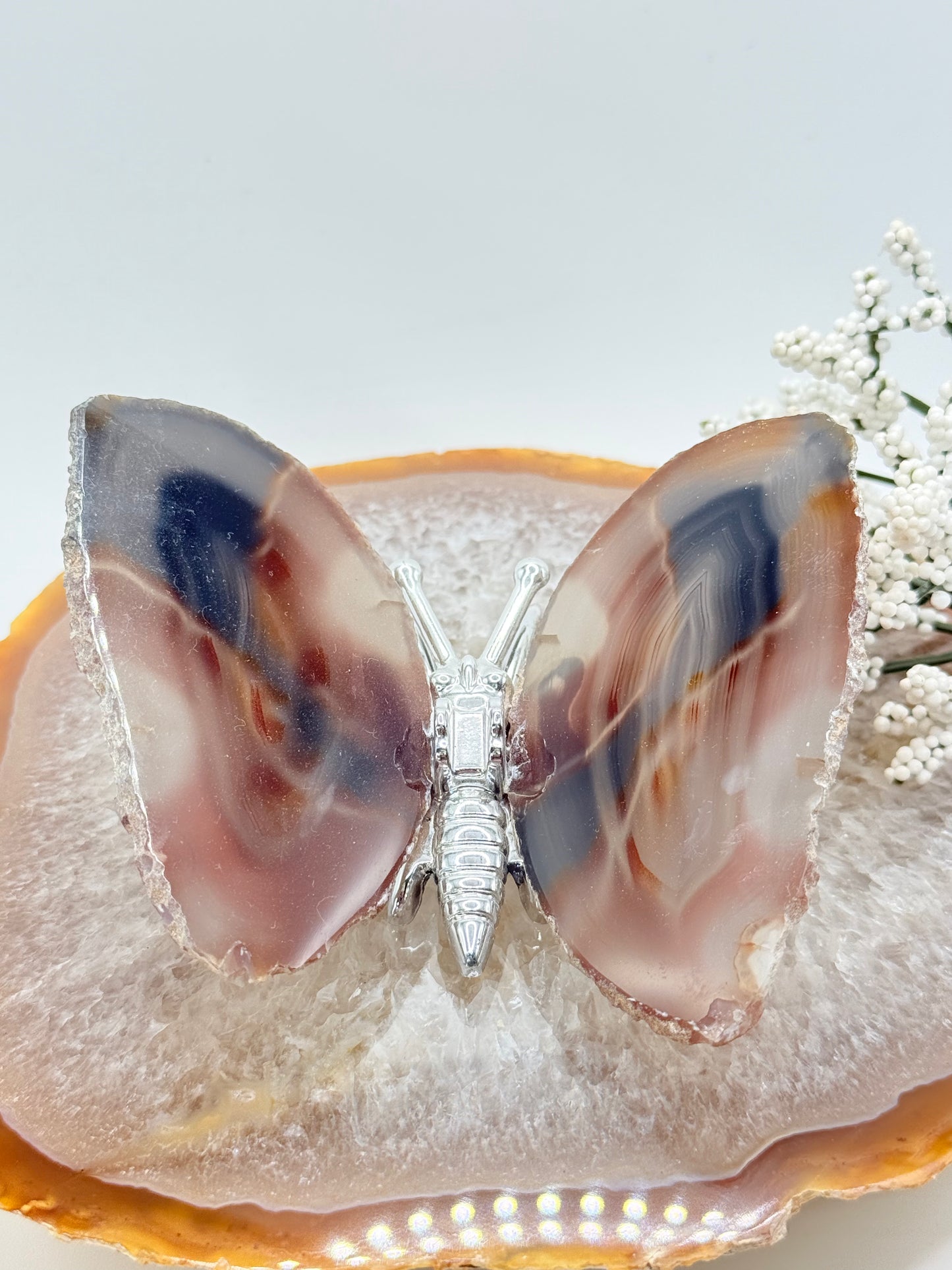 Natural Agate Slice Butterfly – Brazilian Crystal Art Piece - Auralis Crystals