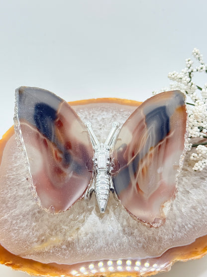 Natural Agate Slice Butterfly – Brazilian Crystal Art Piece - Auralis Crystals