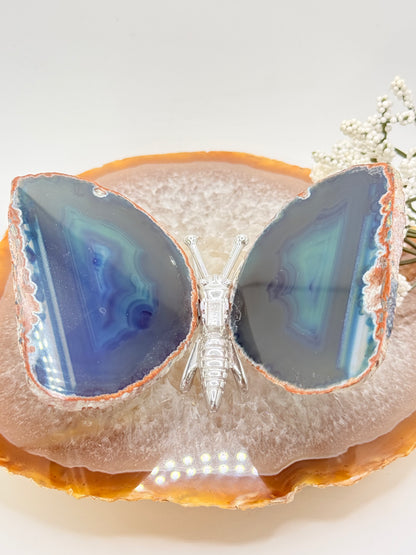 Natural Agate Slice Butterfly – Brazilian Crystal Sculpture - Auralis Crystals