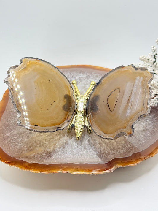 Natural Agate Slice Butterfly – Brazilian Crystal Objet d’Art