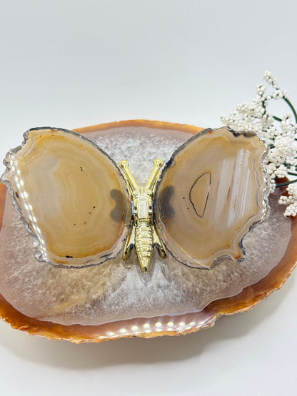 Natural Agate Slice Butterfly – Brazilian Crystal Objet d’Art - Auralis Crystals