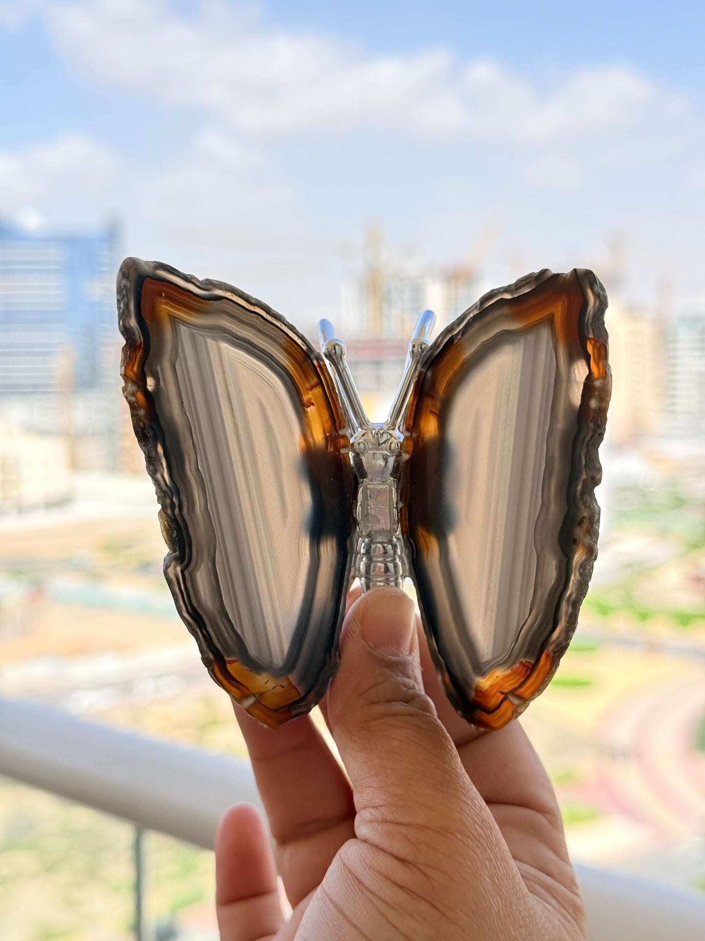 Natural Agate Slice Butterfly – Brazilian Crystal Art Piece - Auralis Crystals