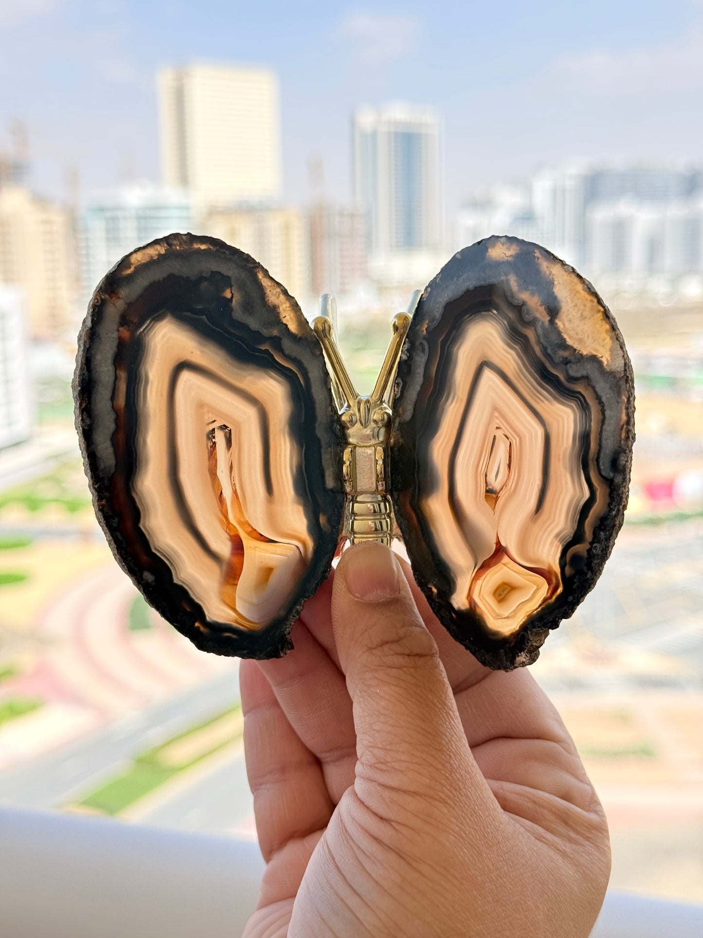 Natural Agate Slice Butterfly – Brazilian Crystal Décor for Balance & Positive Energy - Auralis Crystals