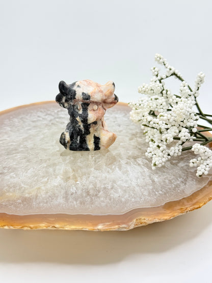 Mini Cow Carving – Red Network Jasper, Kiwi Jasper & Garnet - Auralis Crystals
