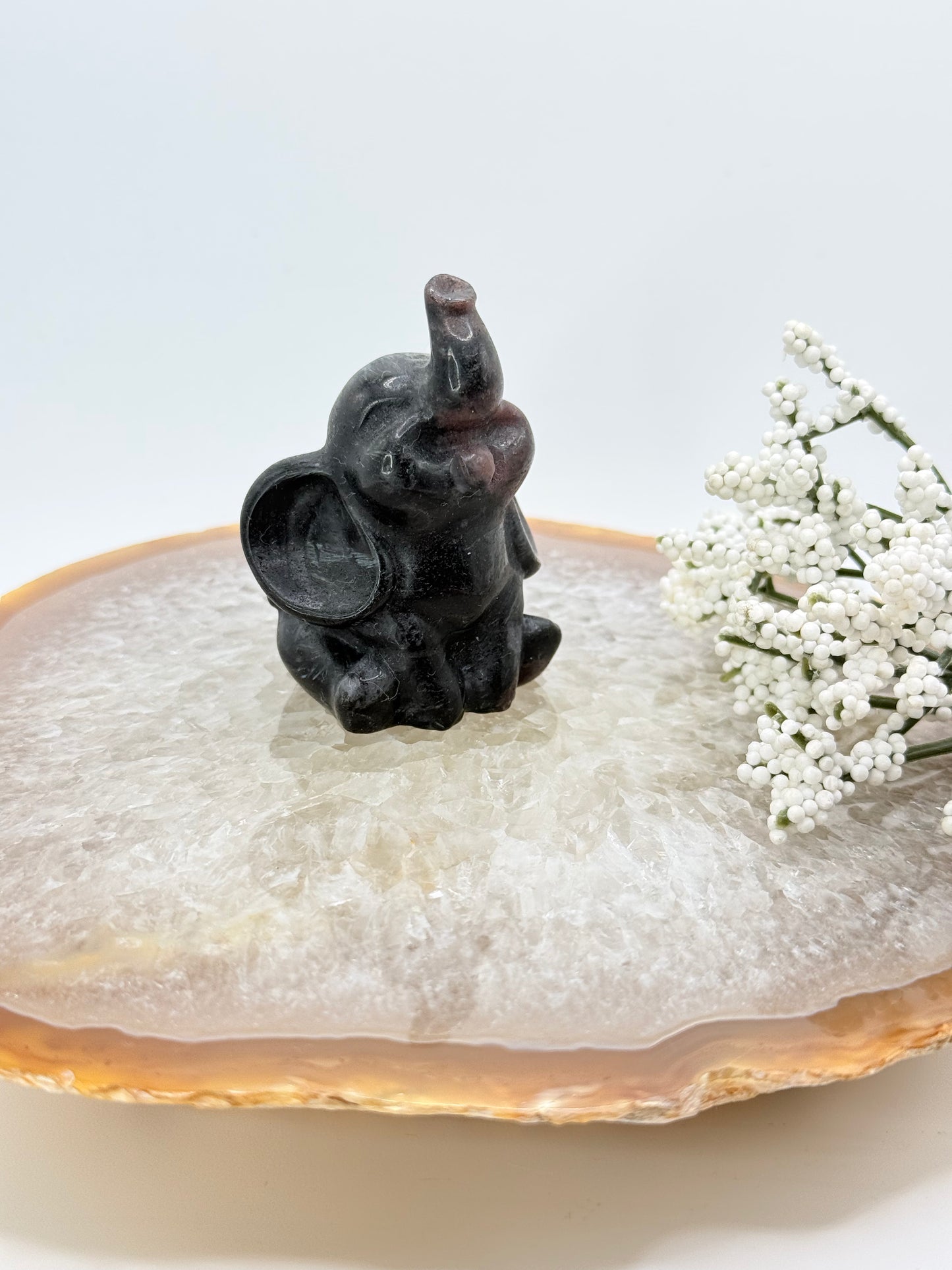 Mini Elephant Carving – Garnet & Black Obsidian - Auralis Crystals